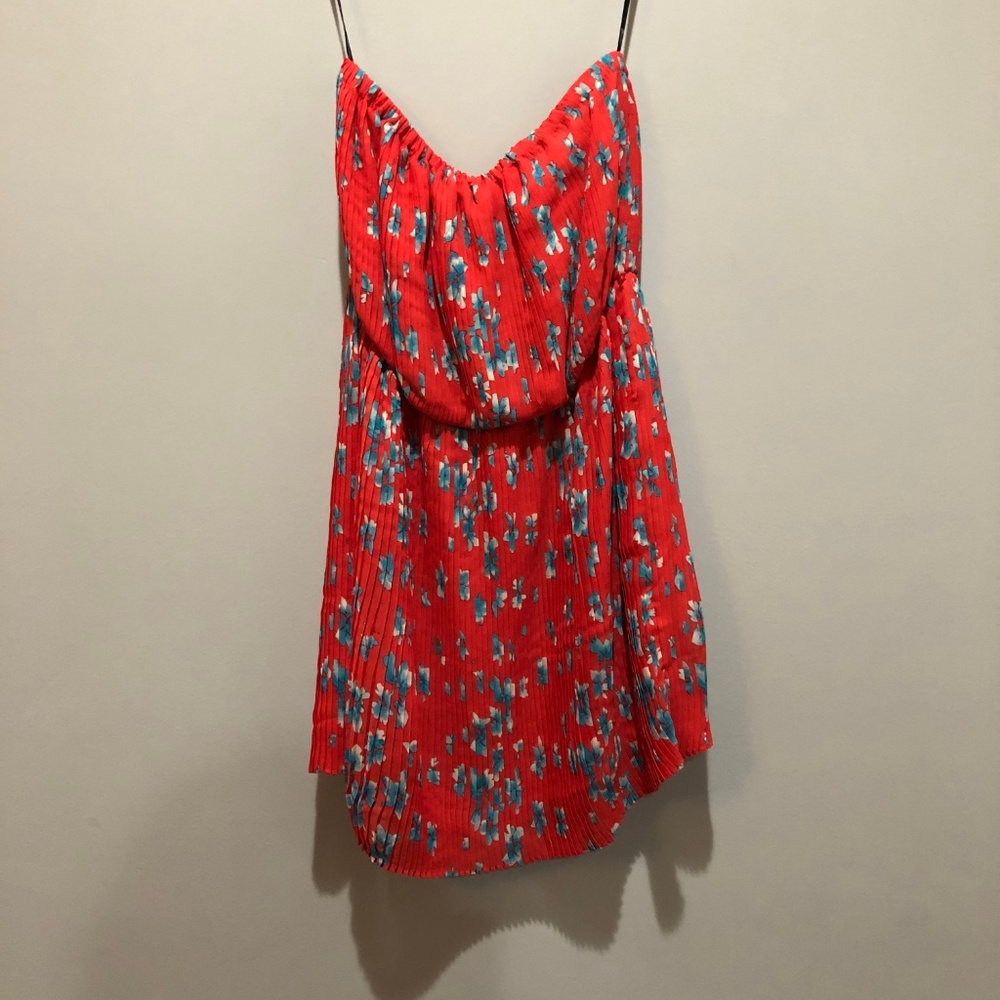 Strapless Floral Red Summer Dress - Picture 2 of 7